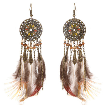 Fashionable Long Feathered Tassel Earrings